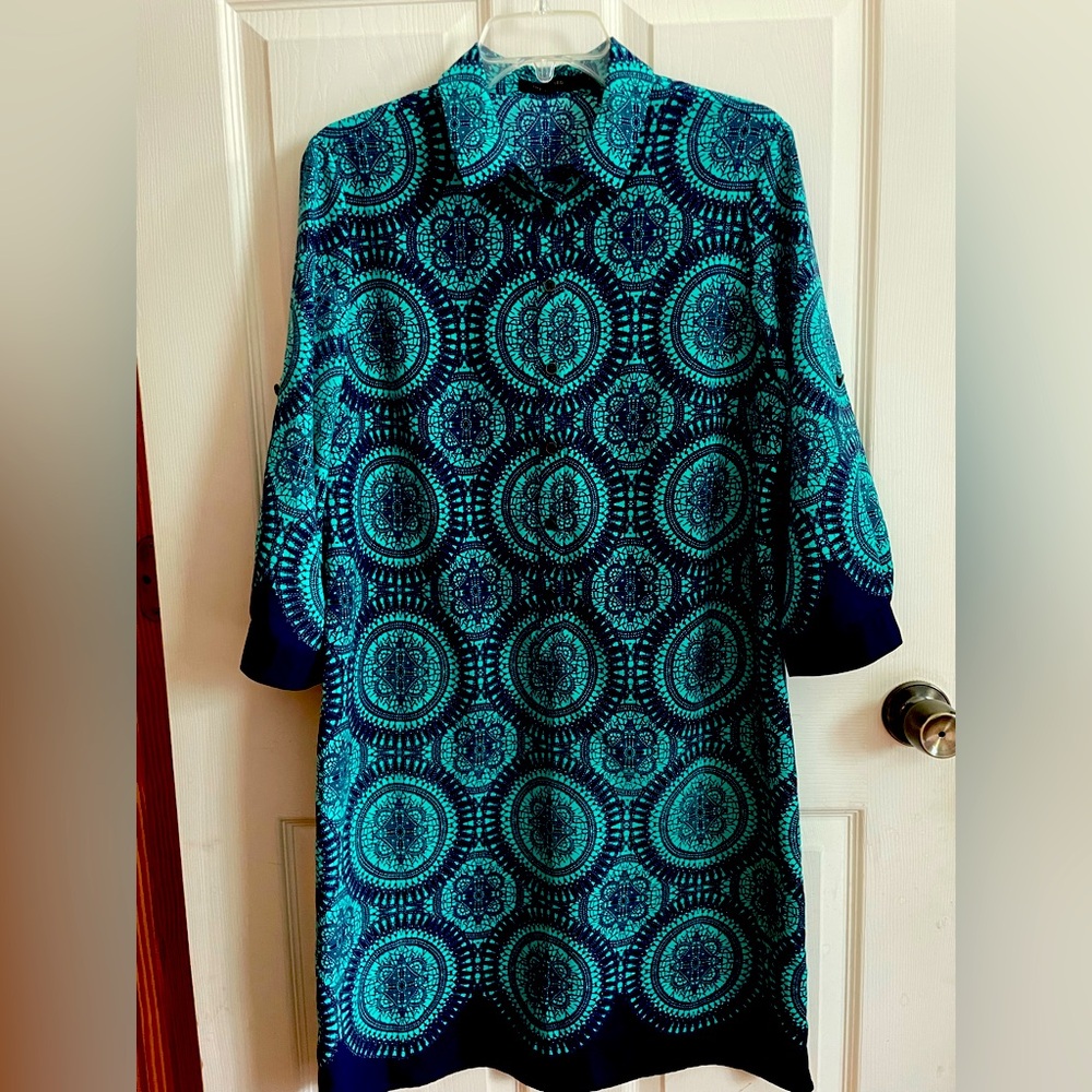 The Limited Teal and Navy Patterned Dress